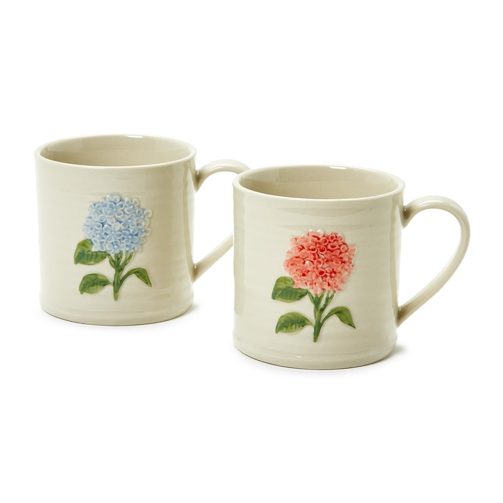 Two's Company Hydrangea Mug with Embossed Hand-Painted Flower