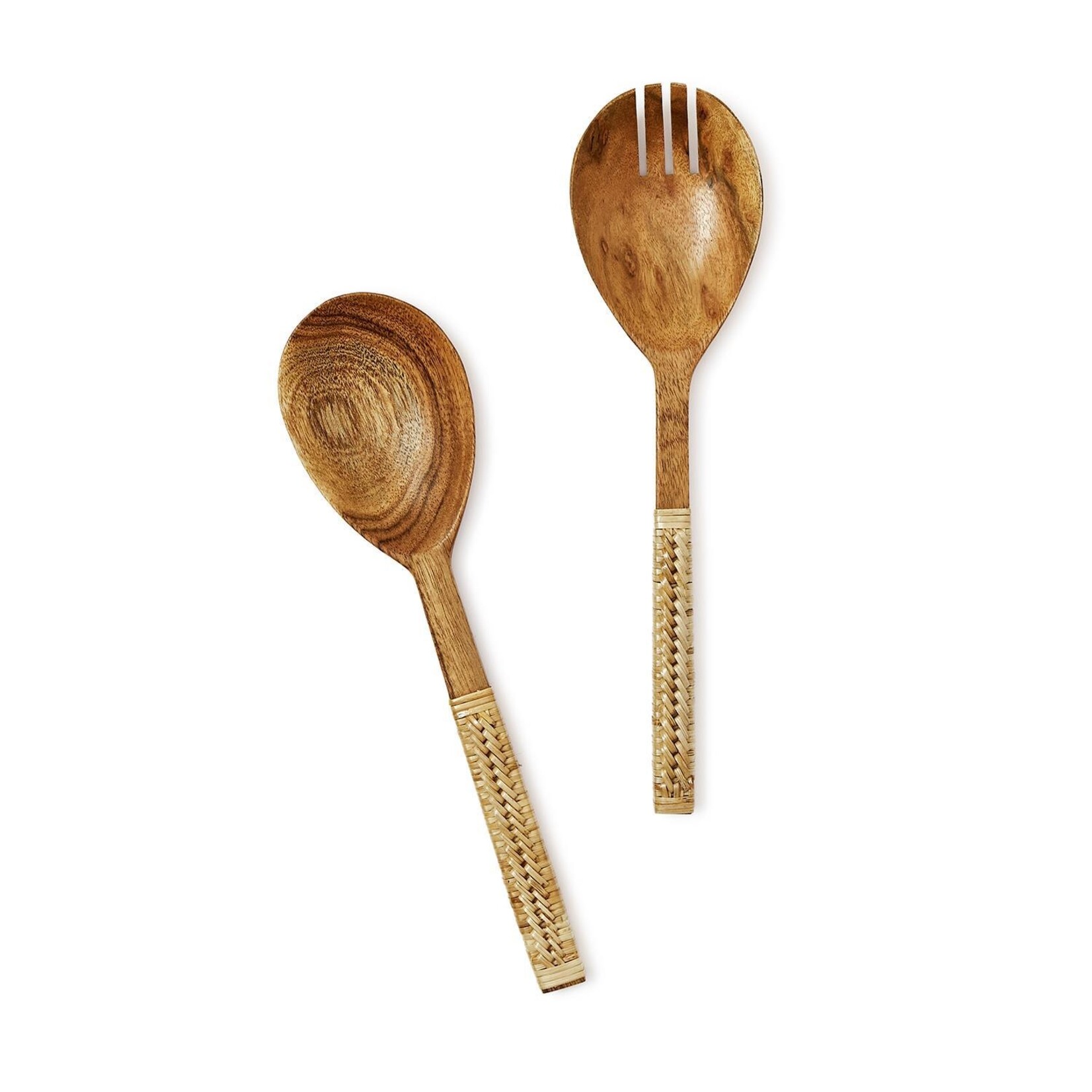 Two's Company Set of 2 Wood Salad Servers with Wrapped Wicker Handle in Giftbox