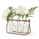 Two's Company Hinged Flower Arranger with 3 Glass Bottle Vases on Metal Stand