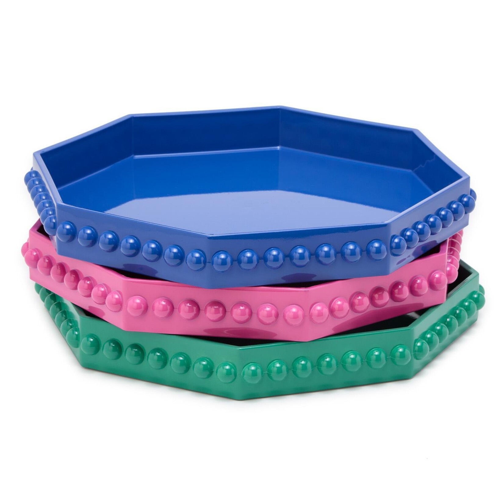 Two's Company Octagonal Decorative Lacquered Tray with Hobnail Edge