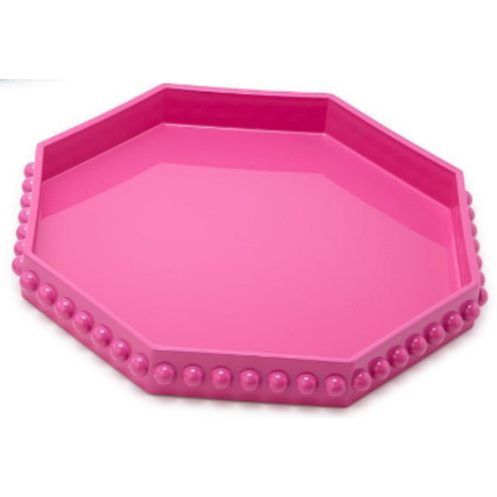 Two's Company Octagonal Decorative Lacquered Tray with Hobnail Edge