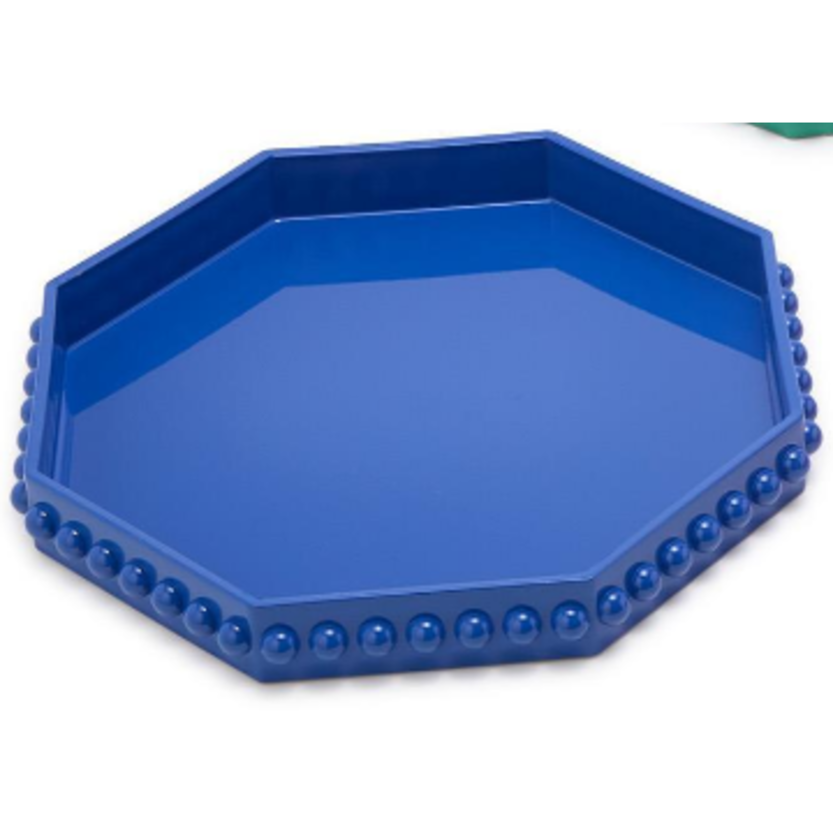 Two's Company Octagonal Decorative Lacquered Tray with Hobnail Edge