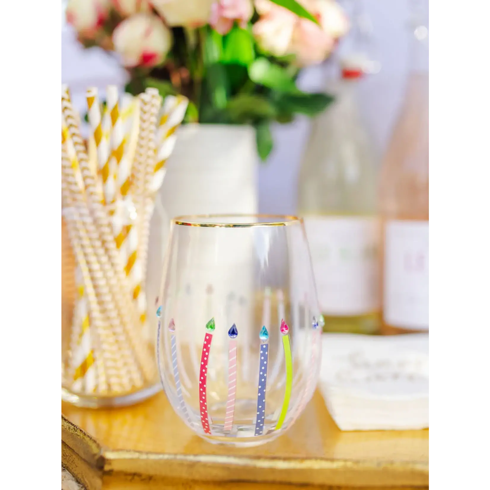 Mary Square Rhinestone Candles Stemless Wine