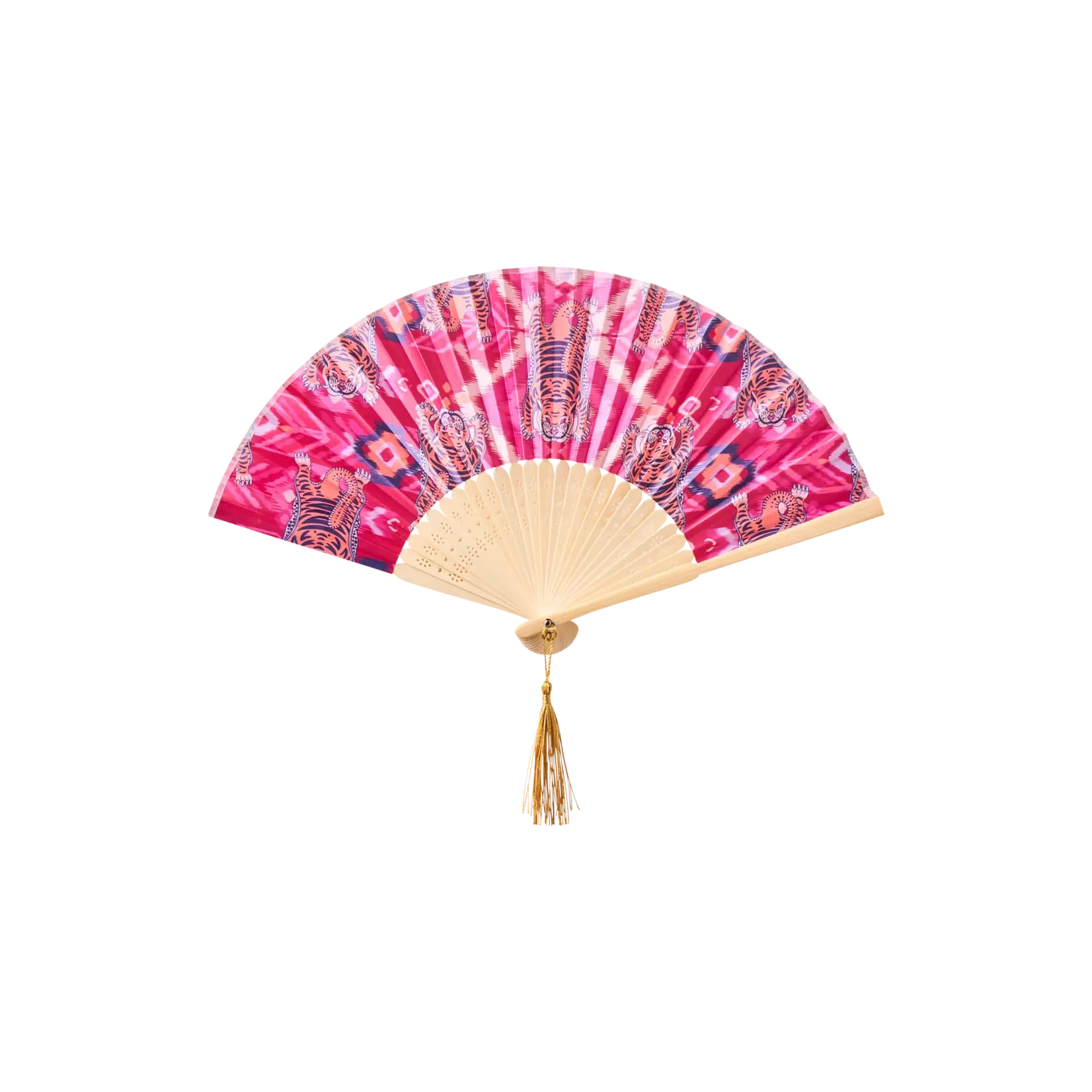 Powder Satin Fan Ikat Tigers Fuchsia