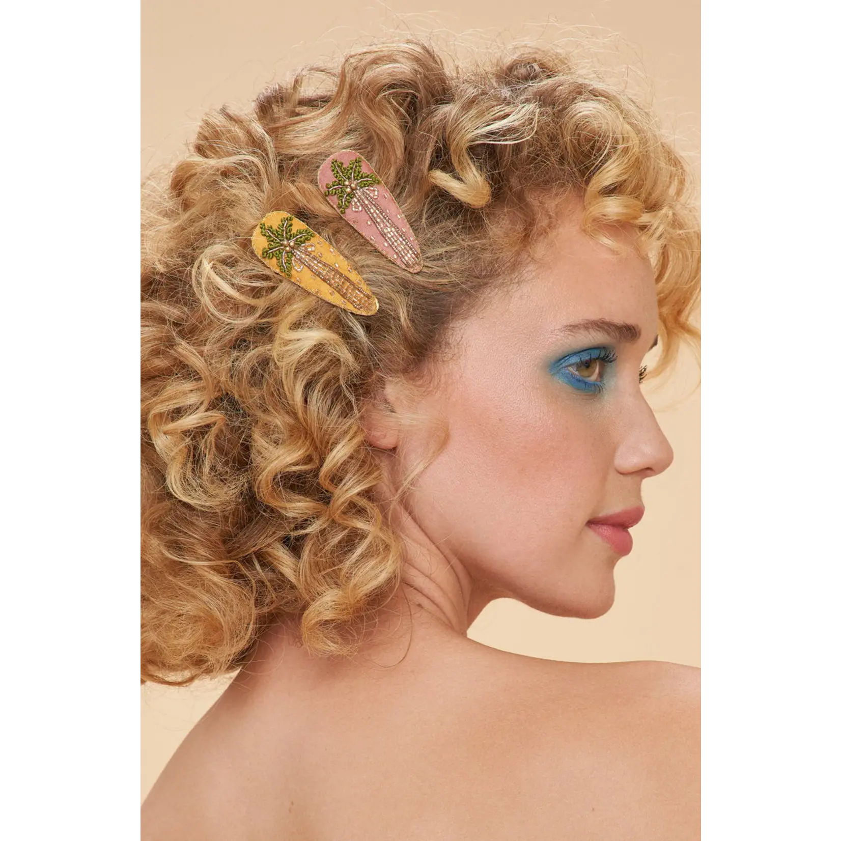 Powder Palm Trees Jewelled Hair Clips