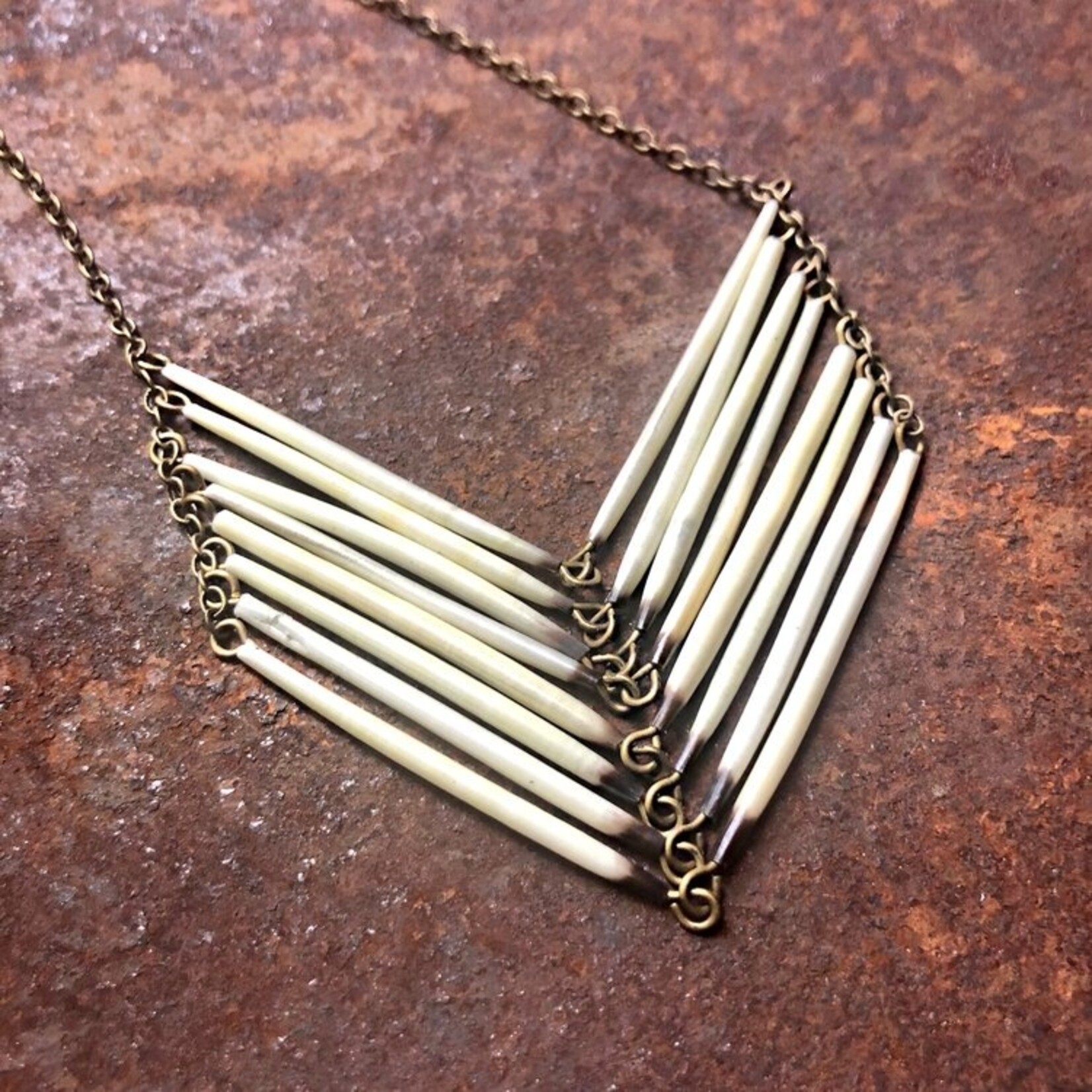 Astali Porcupine Quill Chevron Necklace, Black /Brown & Ivory/White
