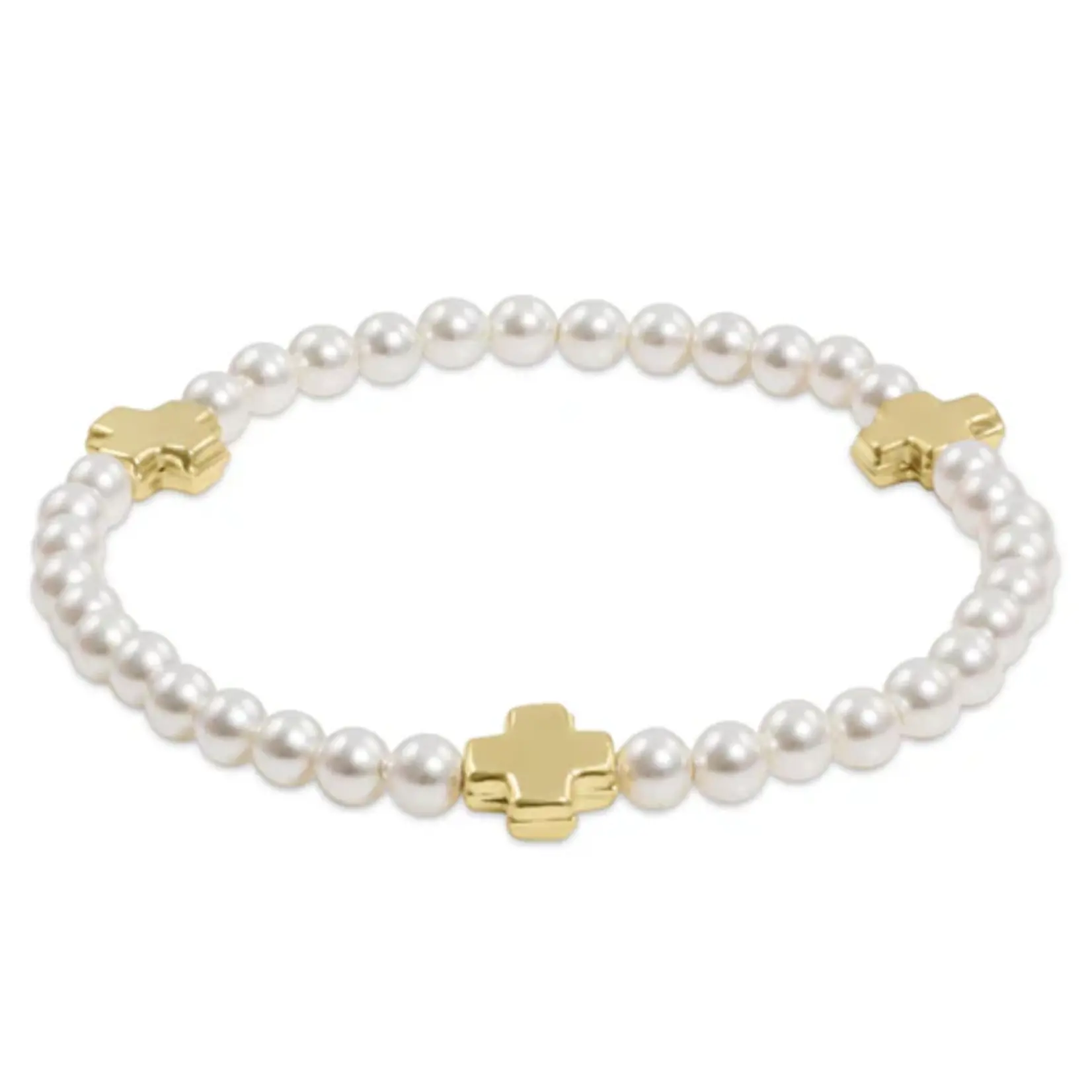 enewton Signature Cross Pearl Pattern 4mm Bead Bracelet - Gold