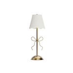 Two's Company Golden Bow LED Portable Cordless Table Lamp with Fabric Lamp Shade