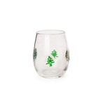 Two's Company Holiday Cheer Clear Stemless Wine Glass with Bubbles and Tree Icon