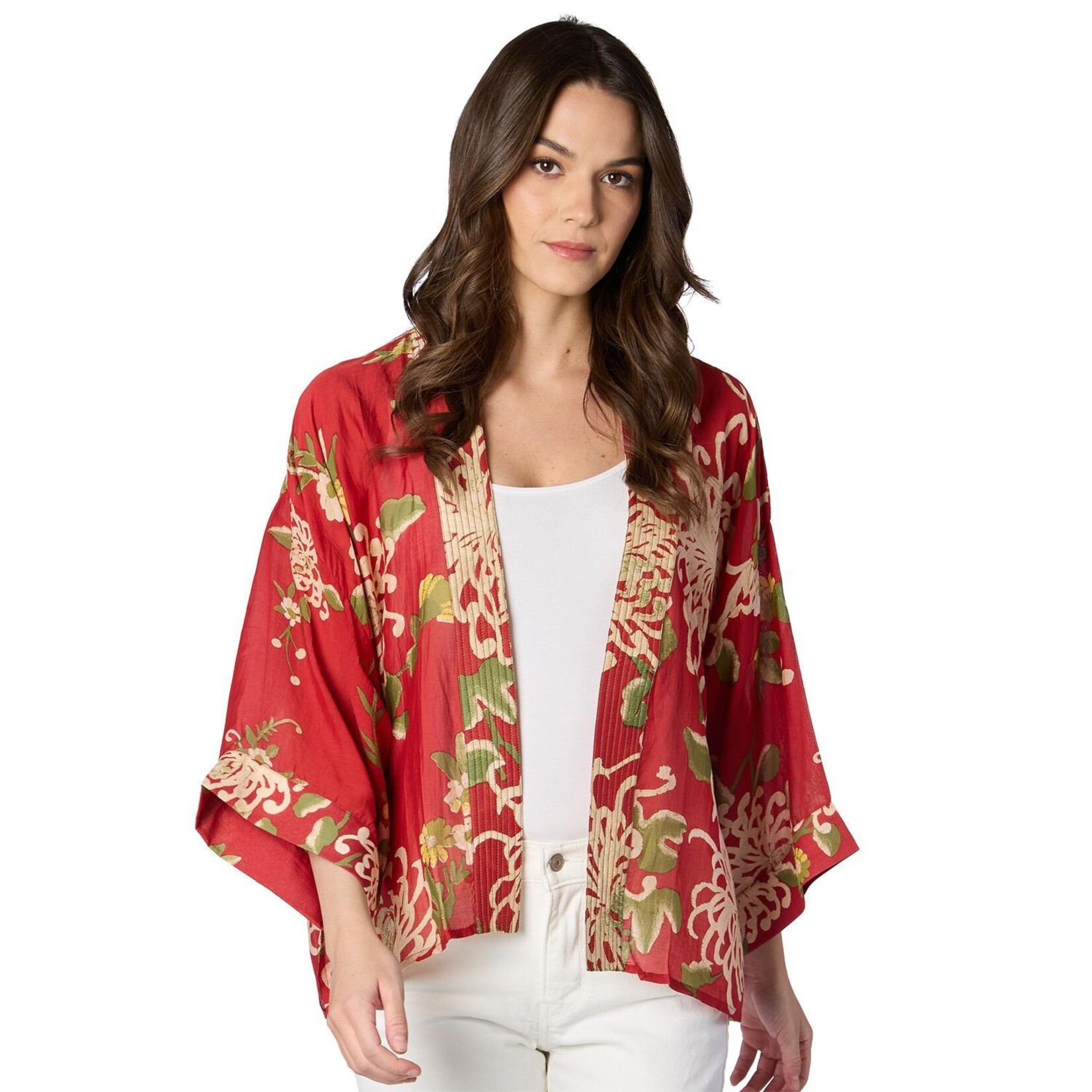 Two's Company Chrysanthemum Red Short Kimono