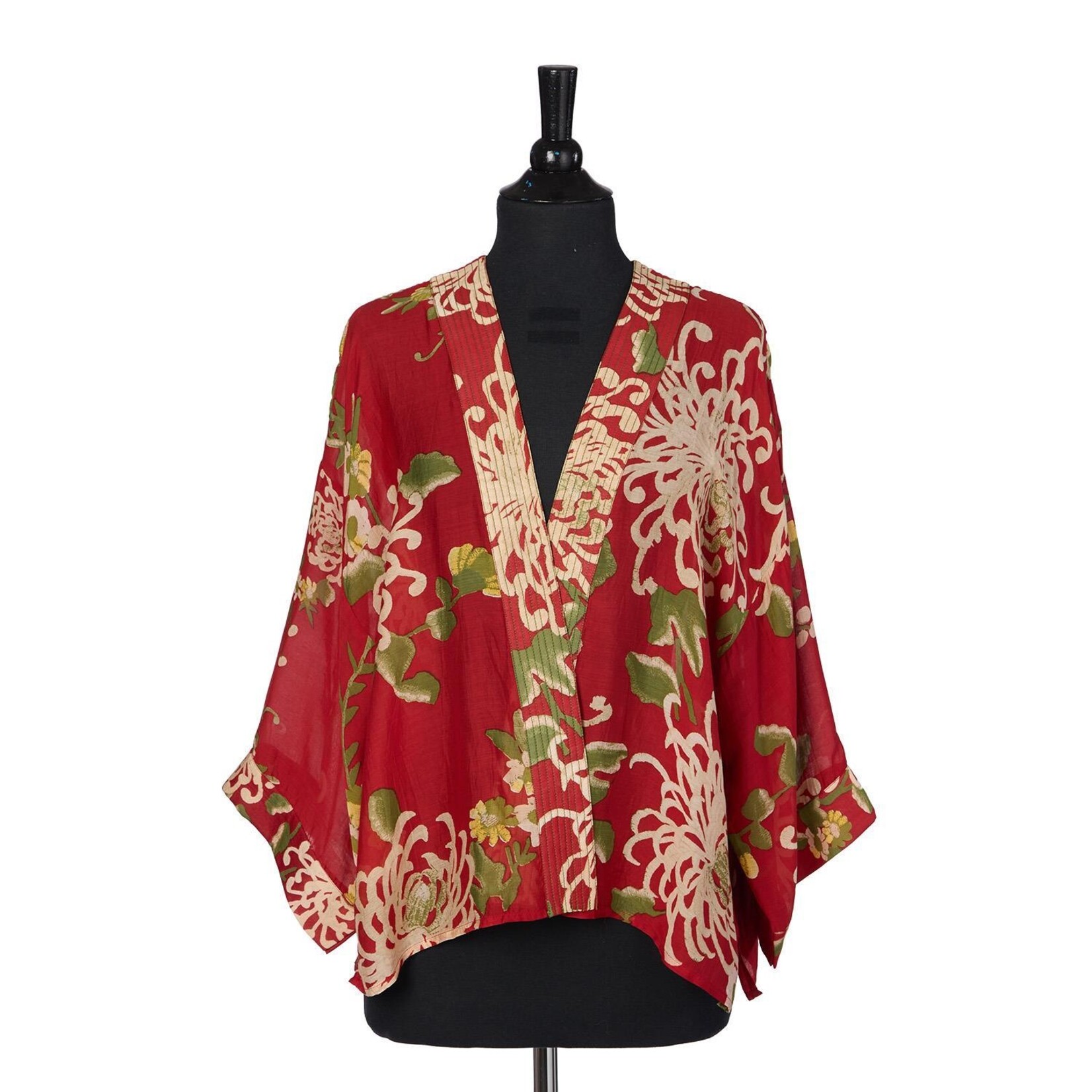 Two's Company Chrysanthemum Red Short Kimono