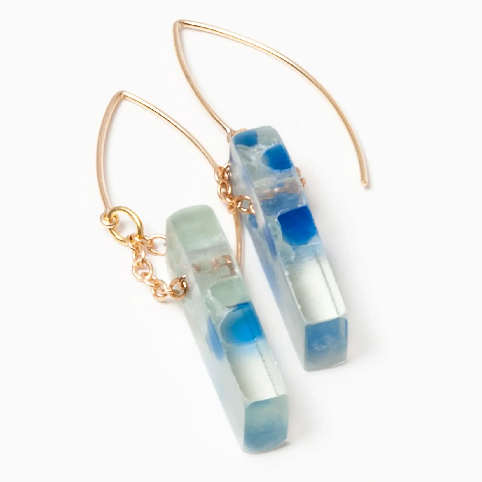 Smart Glass Recycled Jewelry Recycled Glass Mosaic Earrings-Ocean