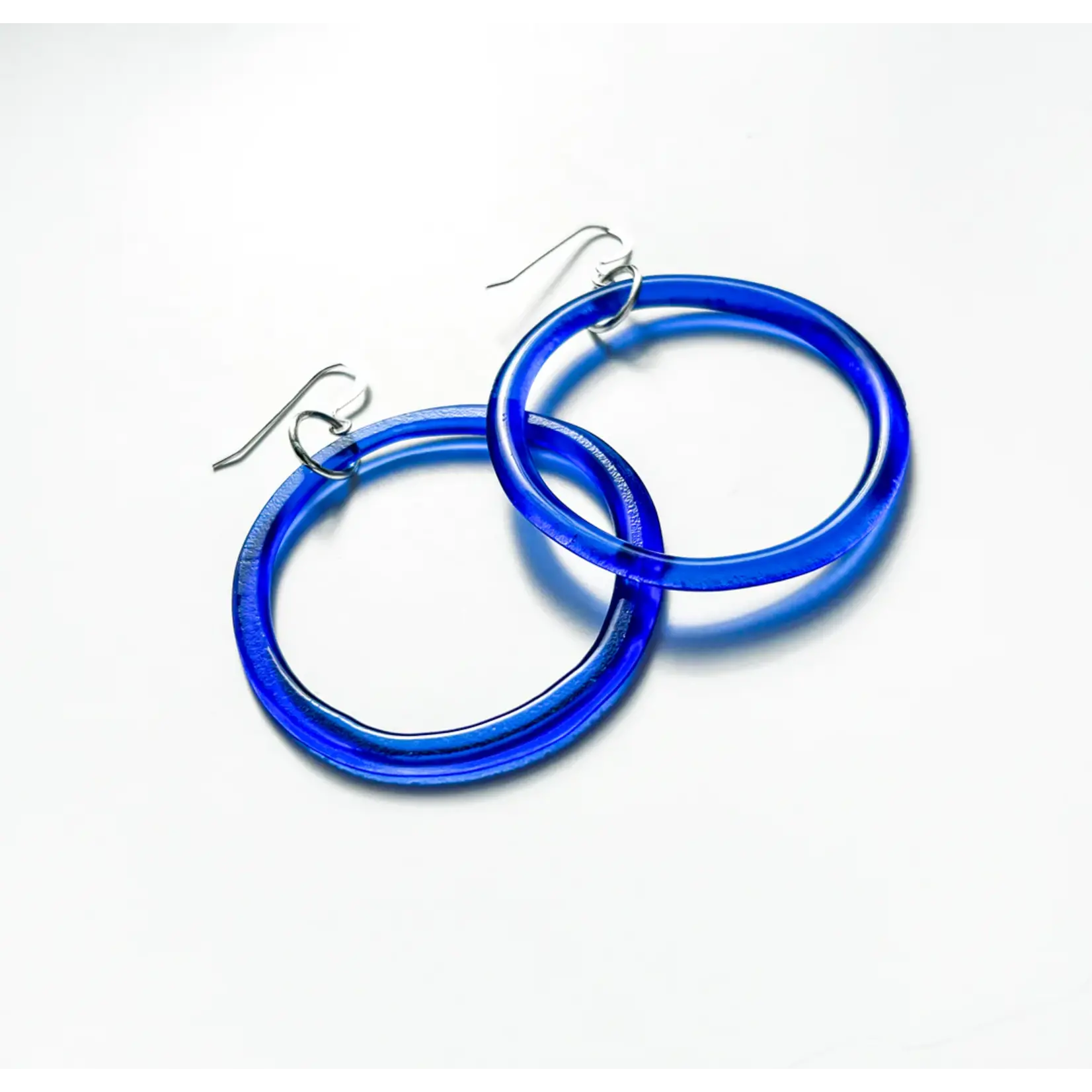 Smart Glass Recycled Jewelry Large Recycled Glass Hoop - Cobalt