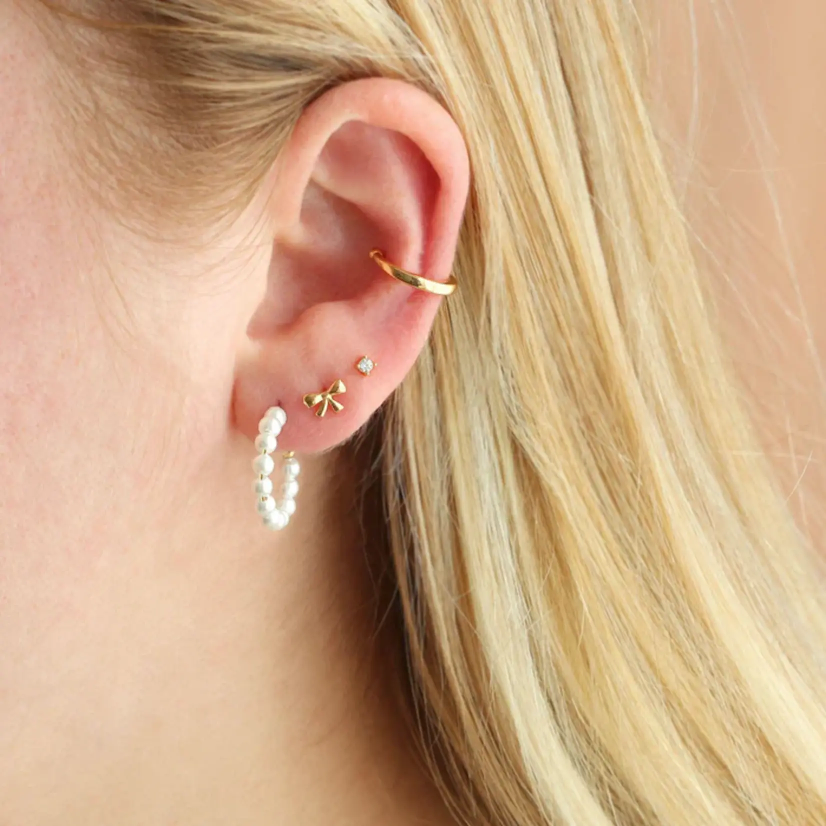 Kris Nations Freshwater Pearl Huggie Post Hoop Earrings