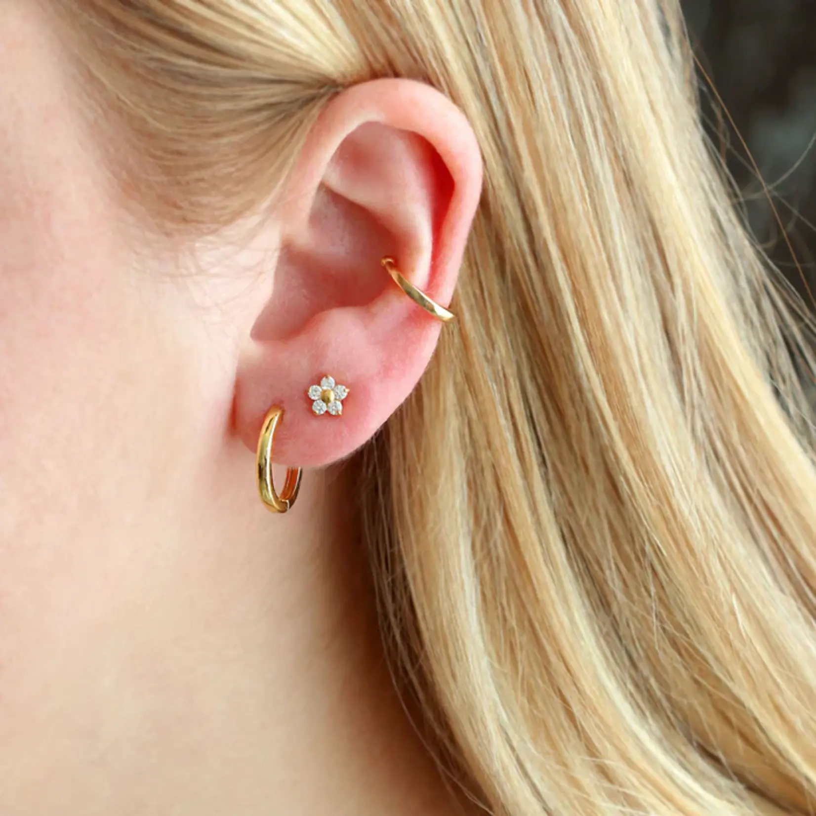 Kris Nations Flower Crystal Titanium Flat Back Stud Earring