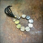Astali Buffalo Nickel & Leather Tassel Bracelet-Black, Western Medium 8"