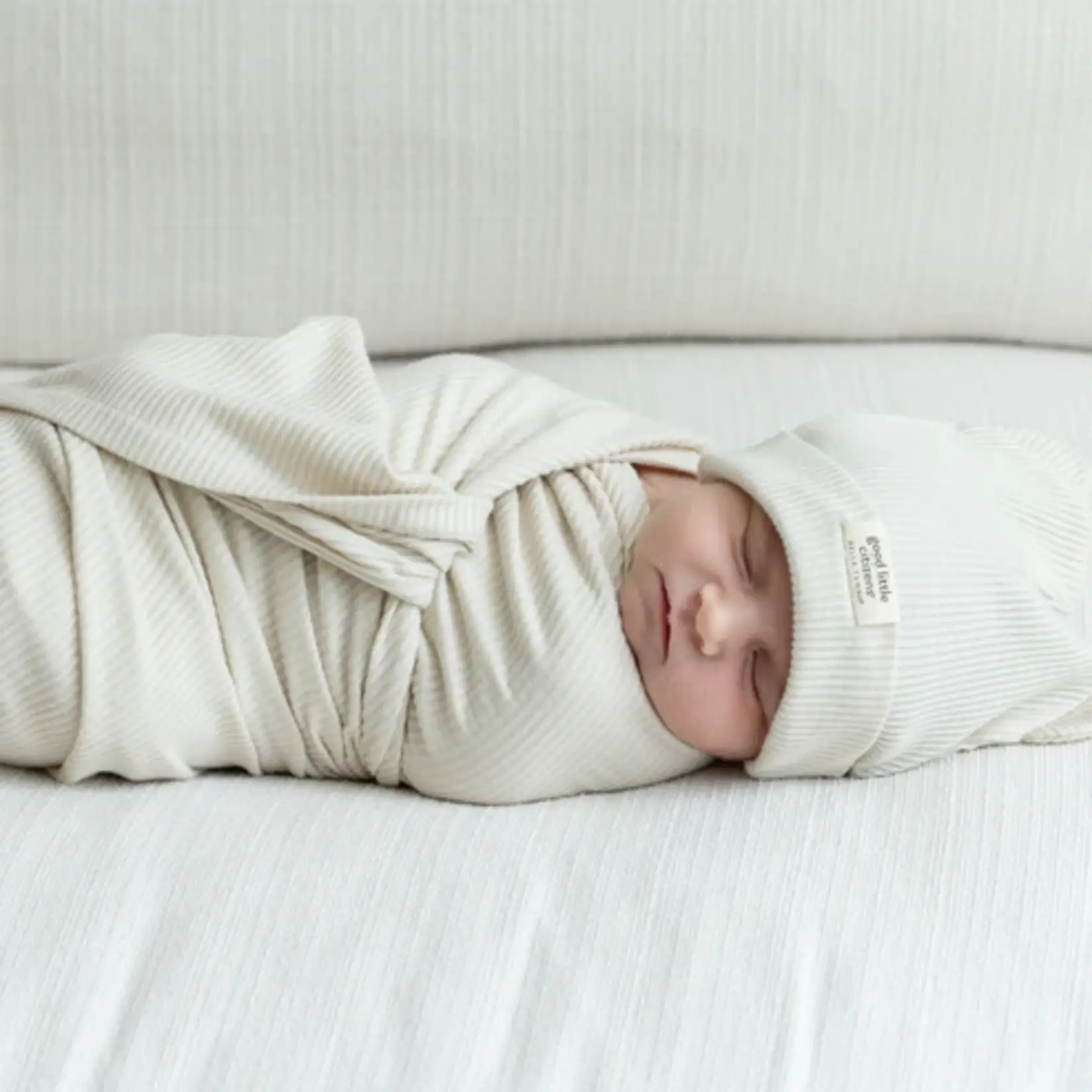 Bella Tunno Rib Swaddle & Beanie Set Linen
