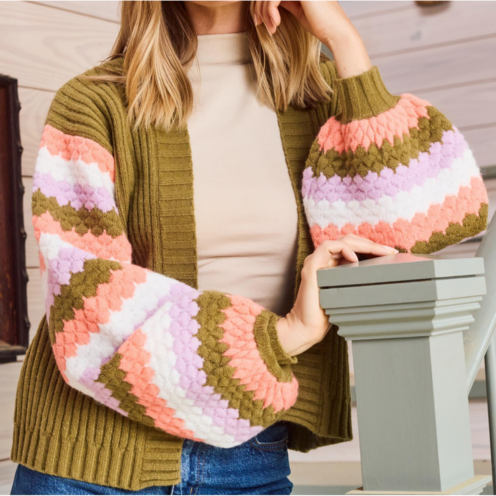 Mary Square Pippa Cardigan Green Multi