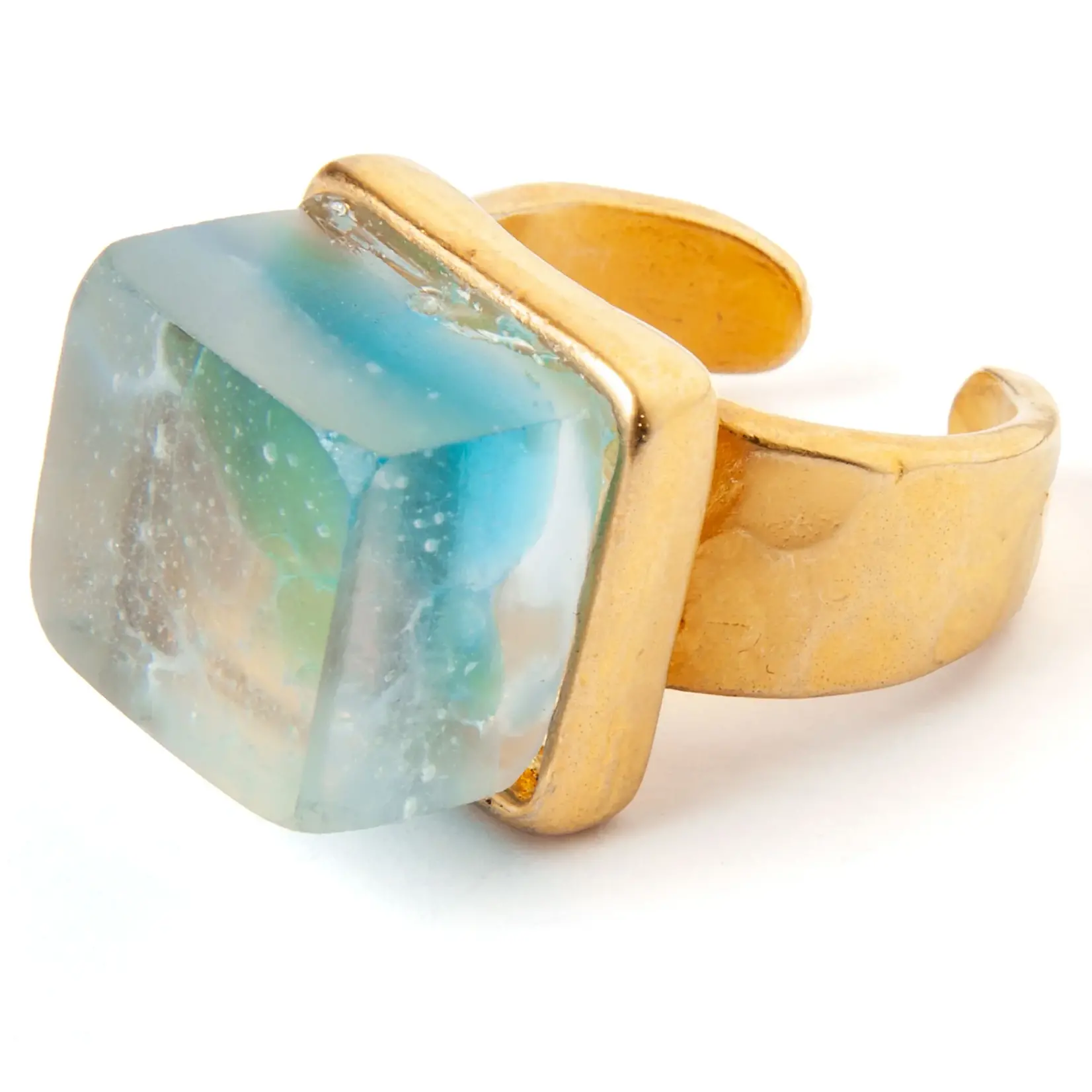 Smart Glass Recycled Jewelry Recycled Glass Mosaic Adjustable Ring - Pastel Sake Bottle