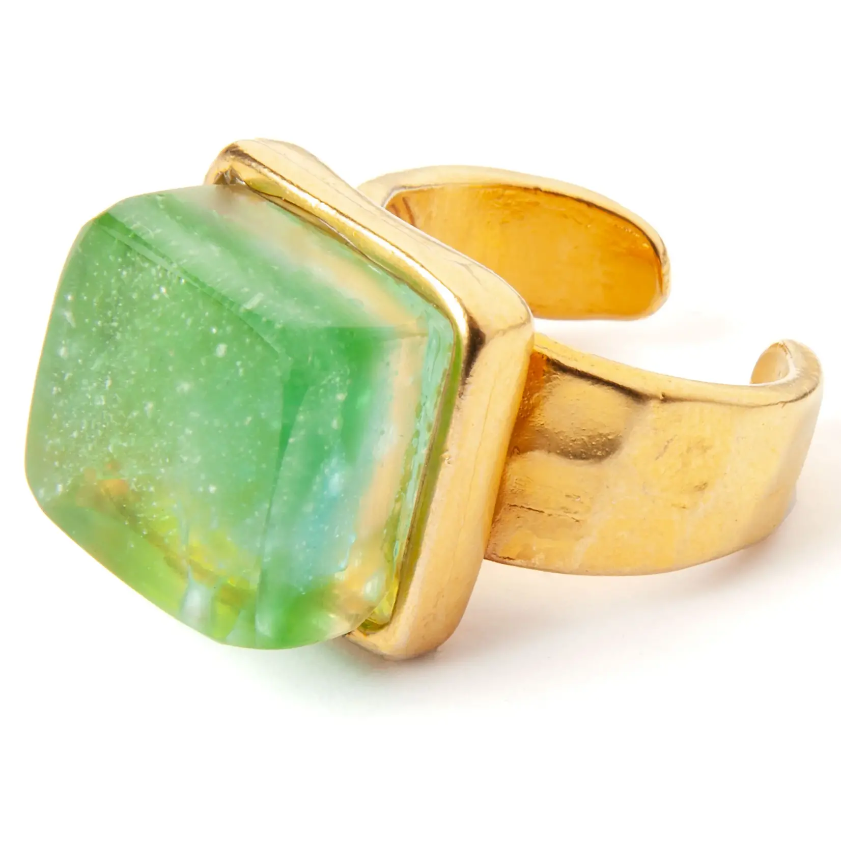 Smart Glass Recycled Jewelry Recycled Glass Mosaic Adjustable Ring - Confetti Gin/Beer