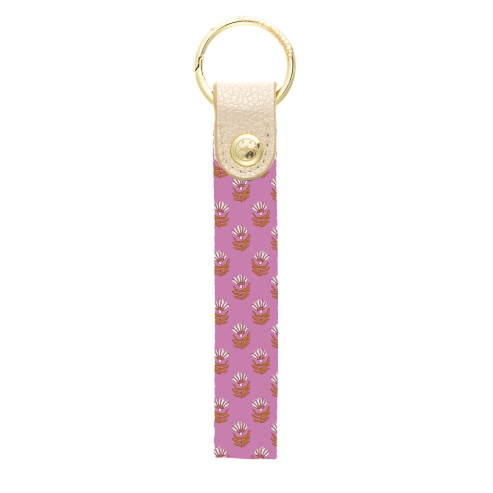Mary Square Key Fob Skinny Pink Floral Block