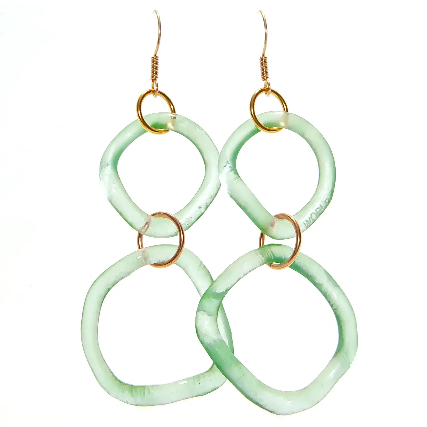 Smart Glass Recycled Jewelry Coca Cola Double Dangle Wave Earrings - Gold Fill