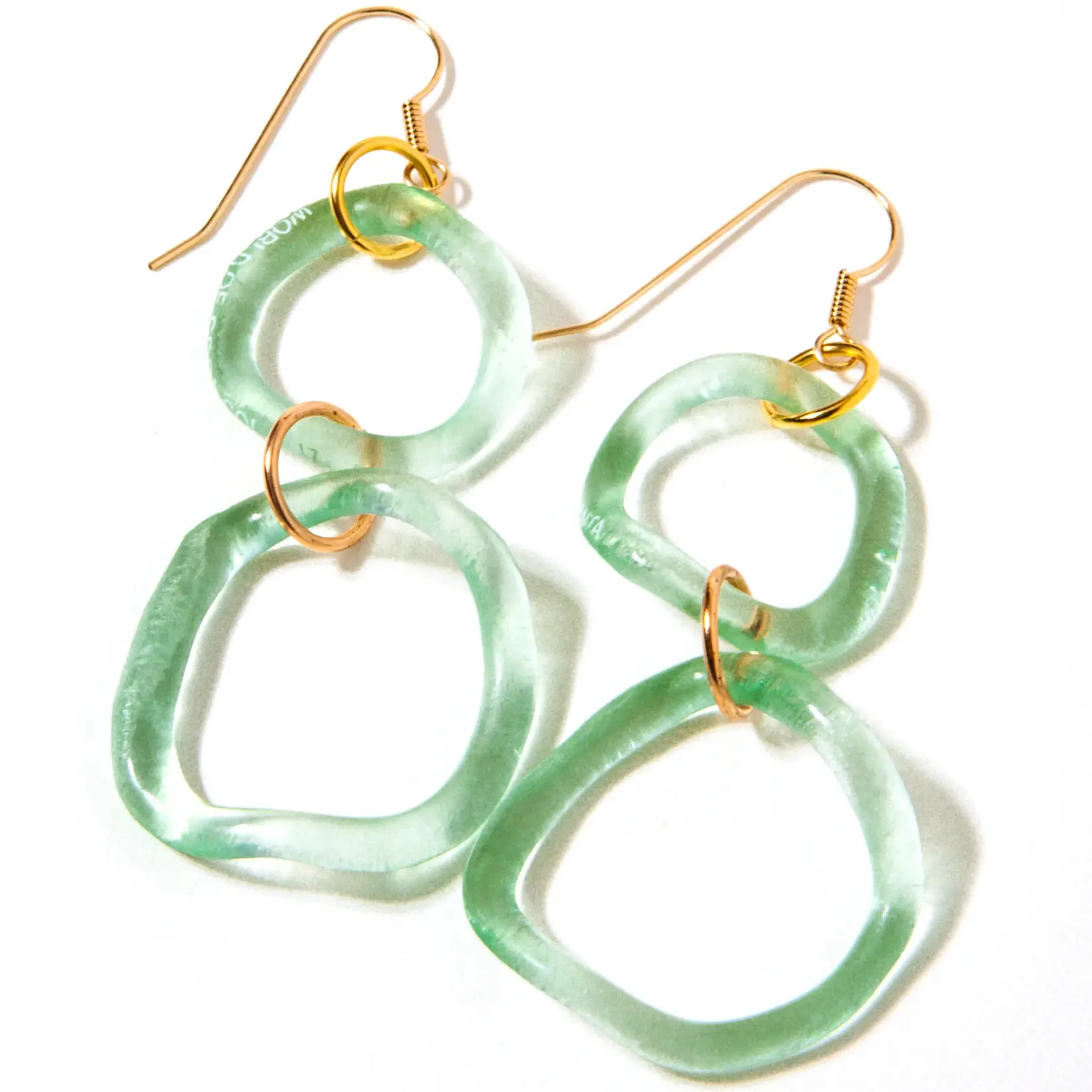 Smart Glass Recycled Jewelry Coca Cola Double Dangle Wave Earrings - Gold Fill