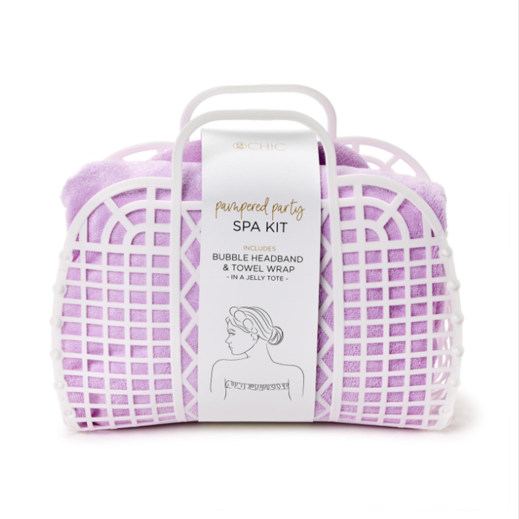 Two's Company Spa Time Headband and Snap Closure Wrap Towel Set in Matching Terry Cloth