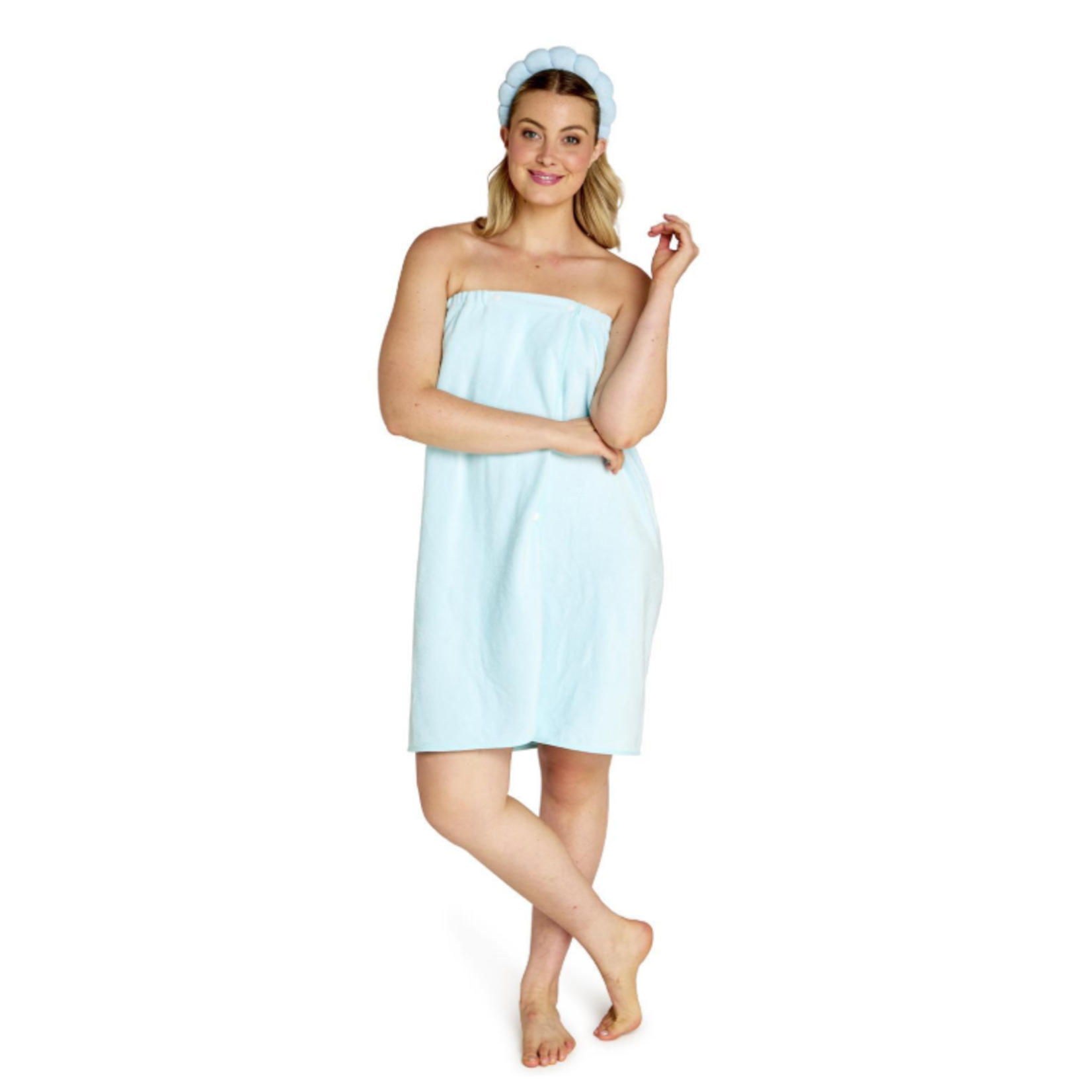 Two's Company Spa Time Headband and Snap Closure Wrap Towel Set in Matching Terry Cloth