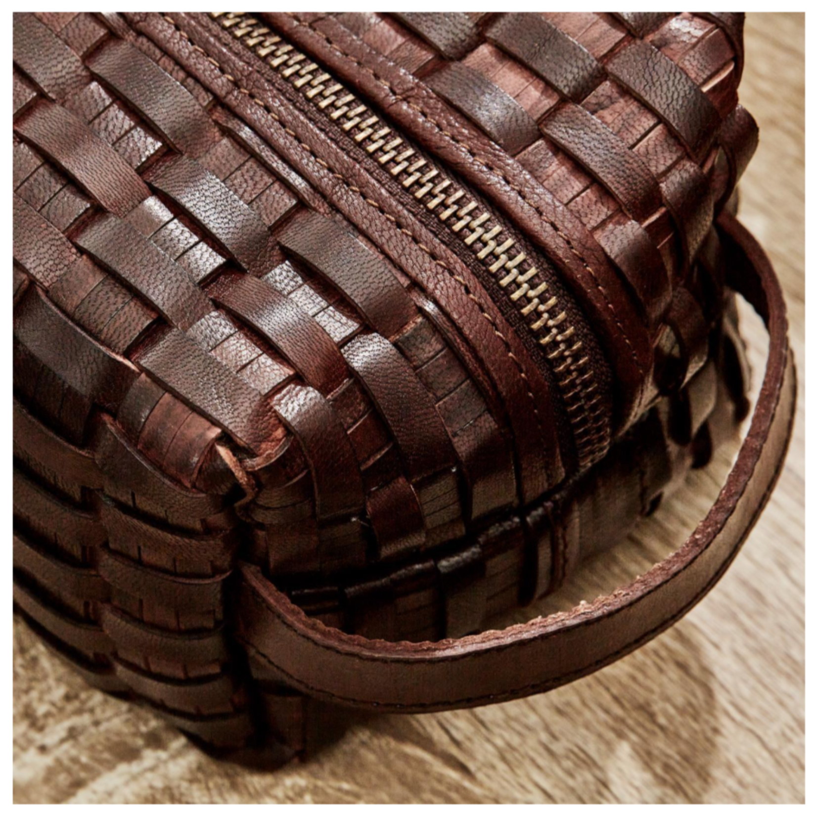 Two's Company Woven Leather Dopp Kit Brown