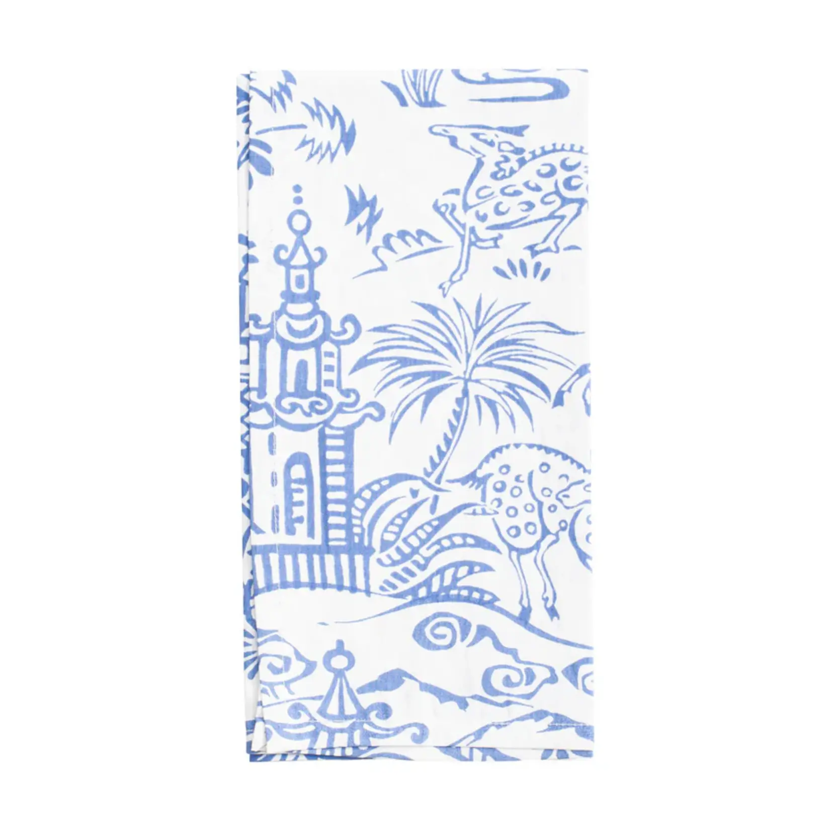 Caspari Cotton Napkin S/4 Pagoda Toile Blue/White