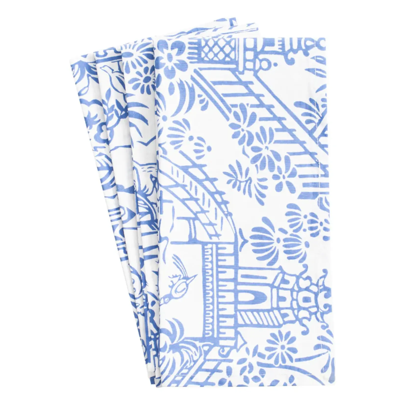 Caspari Cotton Napkin S/4 Pagoda Toile Blue/White