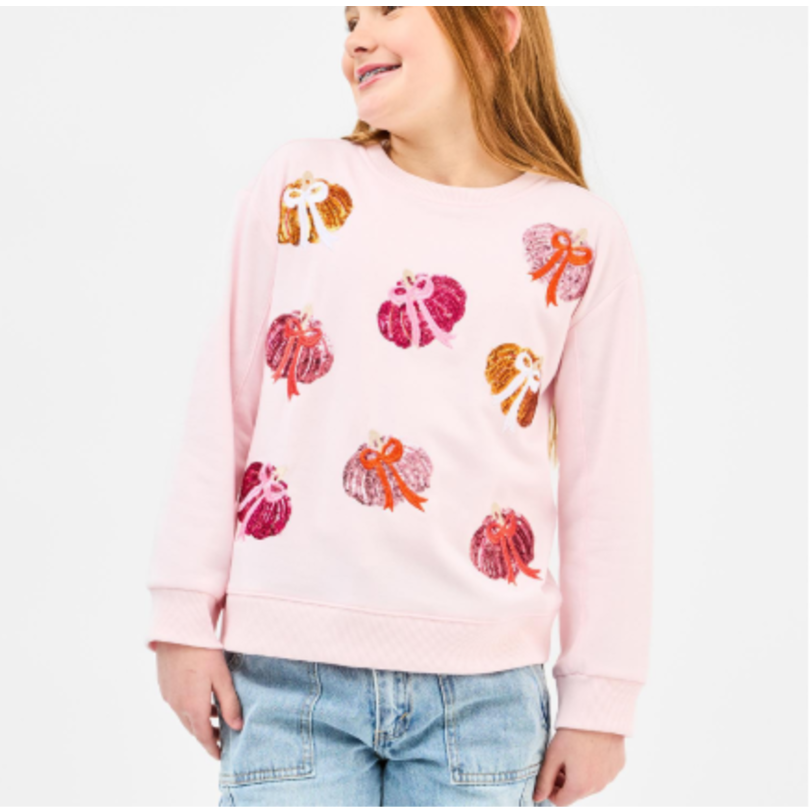 Mary Square Sarah Pumpkin Bows Sweatshirt Youth