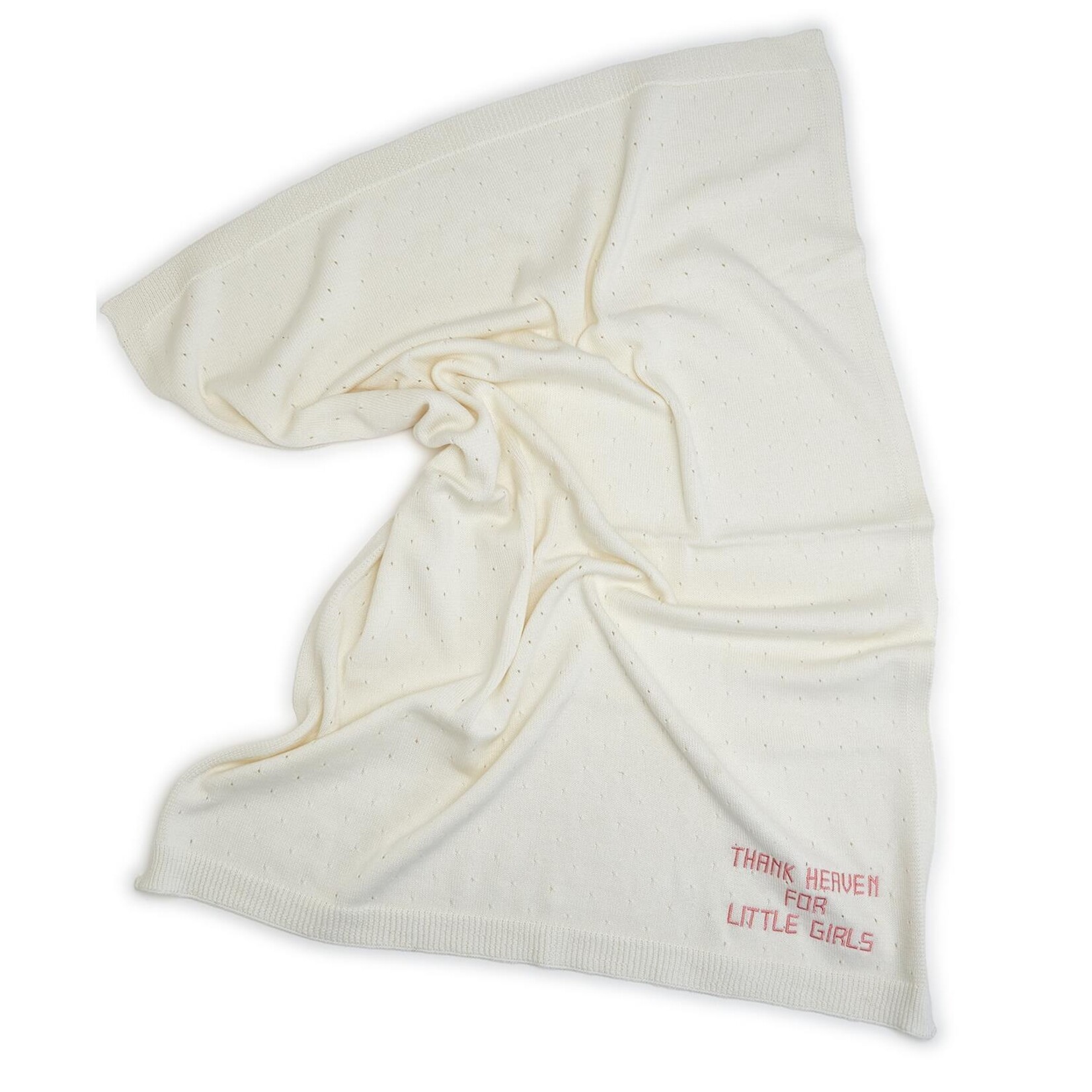 Two's Company Thank Heaven 30" x 40" Soft Knit Blanket with Pink Embroidery