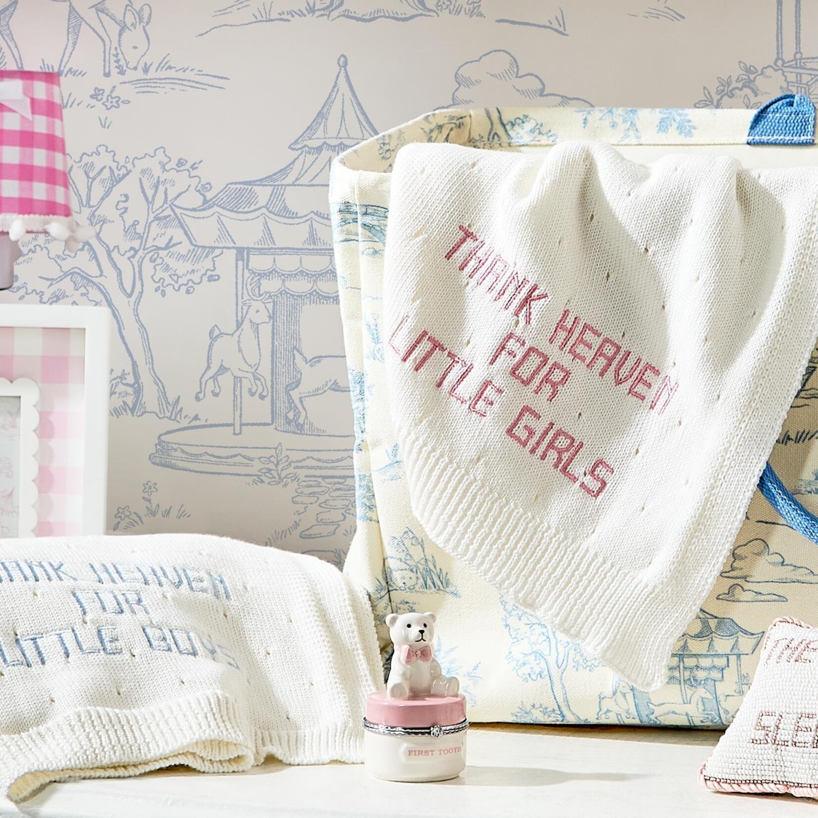 Two's Company Thank Heaven 30" x 40" Soft Knit Blanket with Pink Embroidery