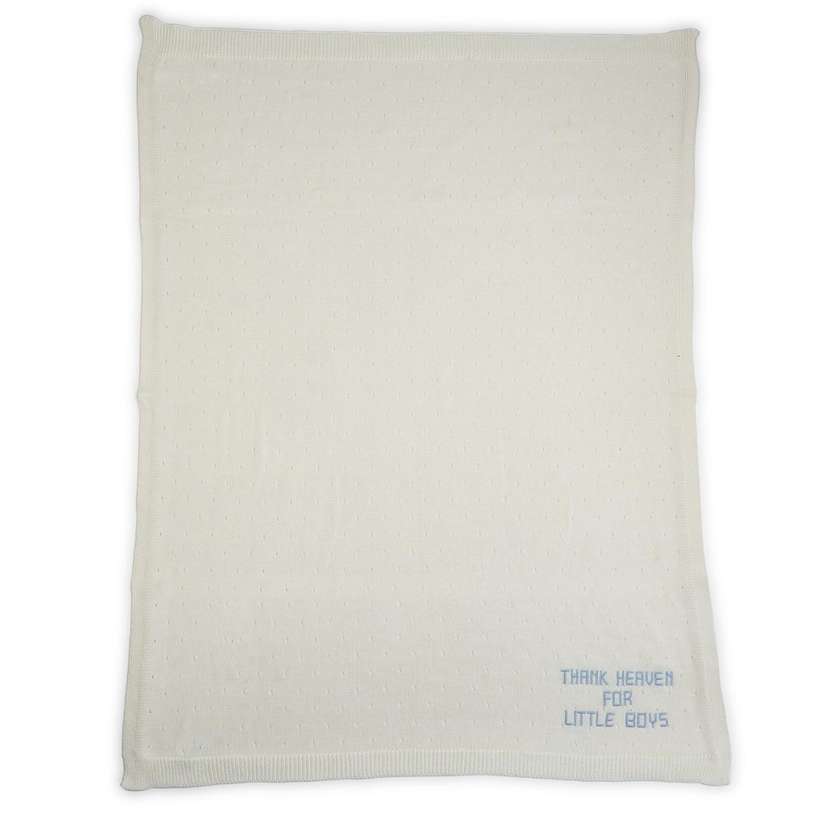 Two's Company Thank Heaven 30" x 40" Soft Knit Blanket with Blue Embroidery