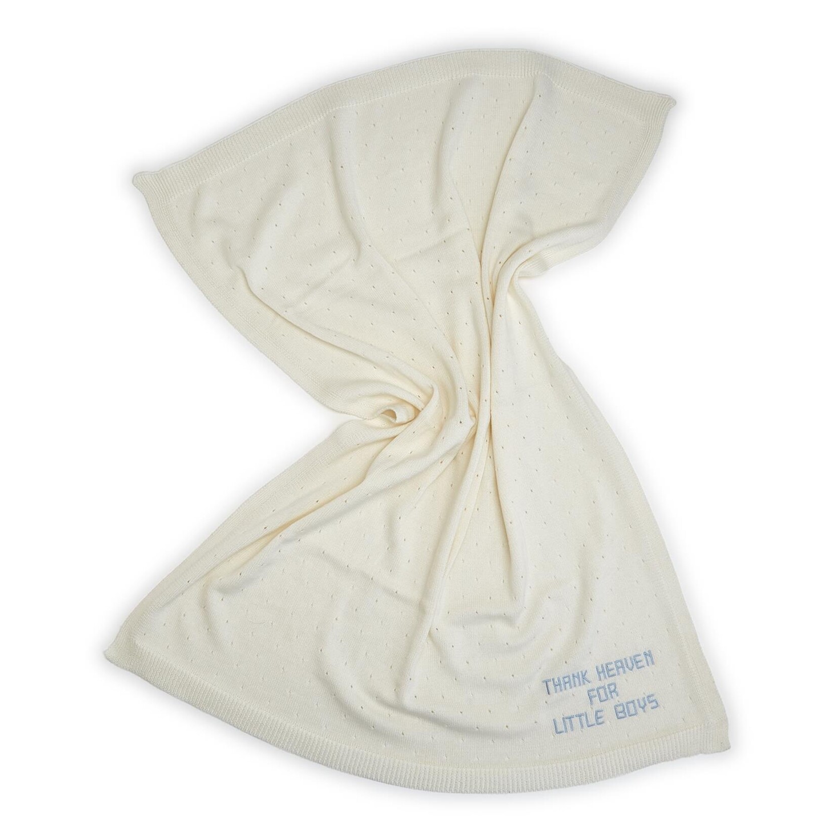 Two's Company Thank Heaven 30" x 40" Soft Knit Blanket with Blue Embroidery