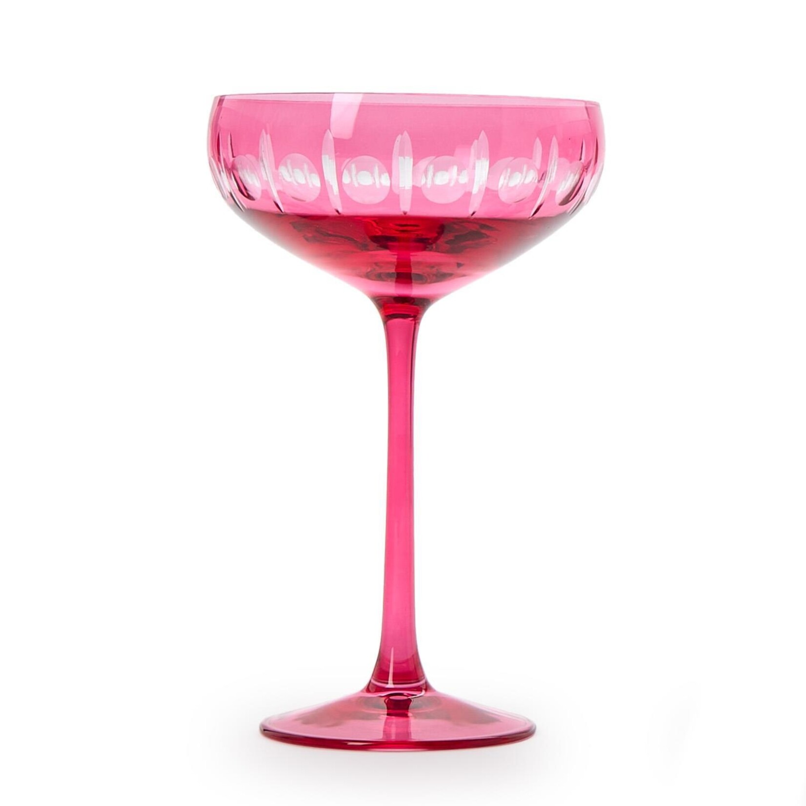 Two's Company Sparkling Cut Pink Hand Engraved Coupe Glasses