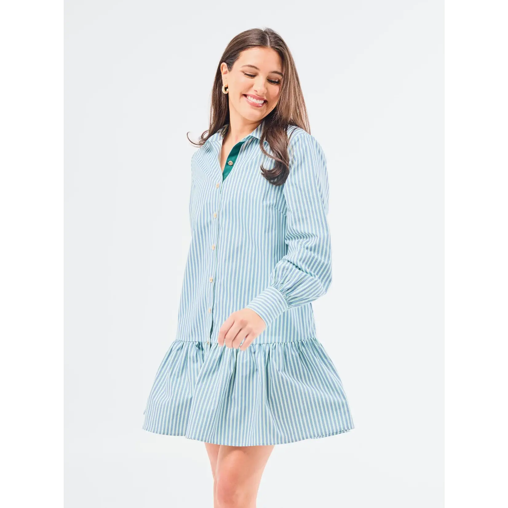 Mary Square Fiona Simple Stripe Blue/Green Dress