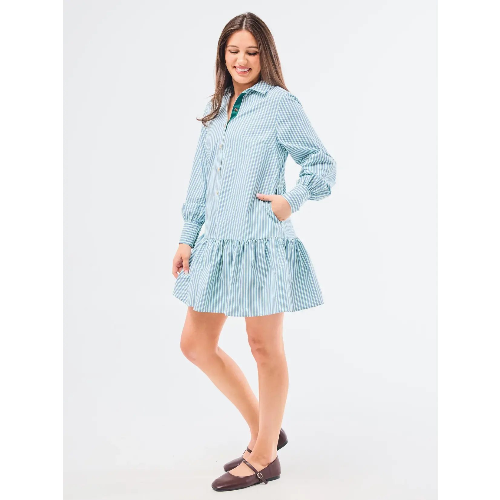 Mary Square Fiona Simple Stripe Blue/Green Dress