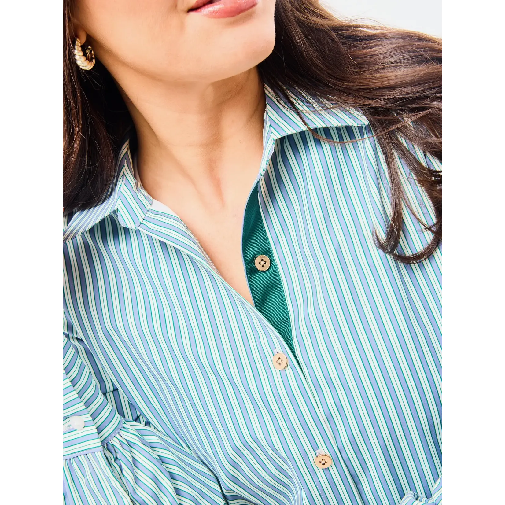 Mary Square Fiona Simple Stripe Blue/Green Dress