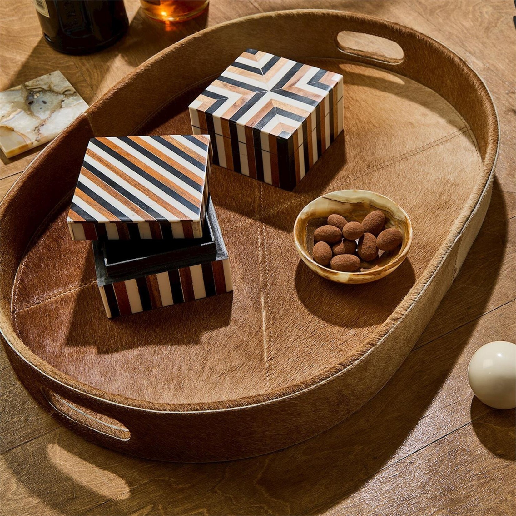 Two's Company Jasper Cowhide Brown Tray Small