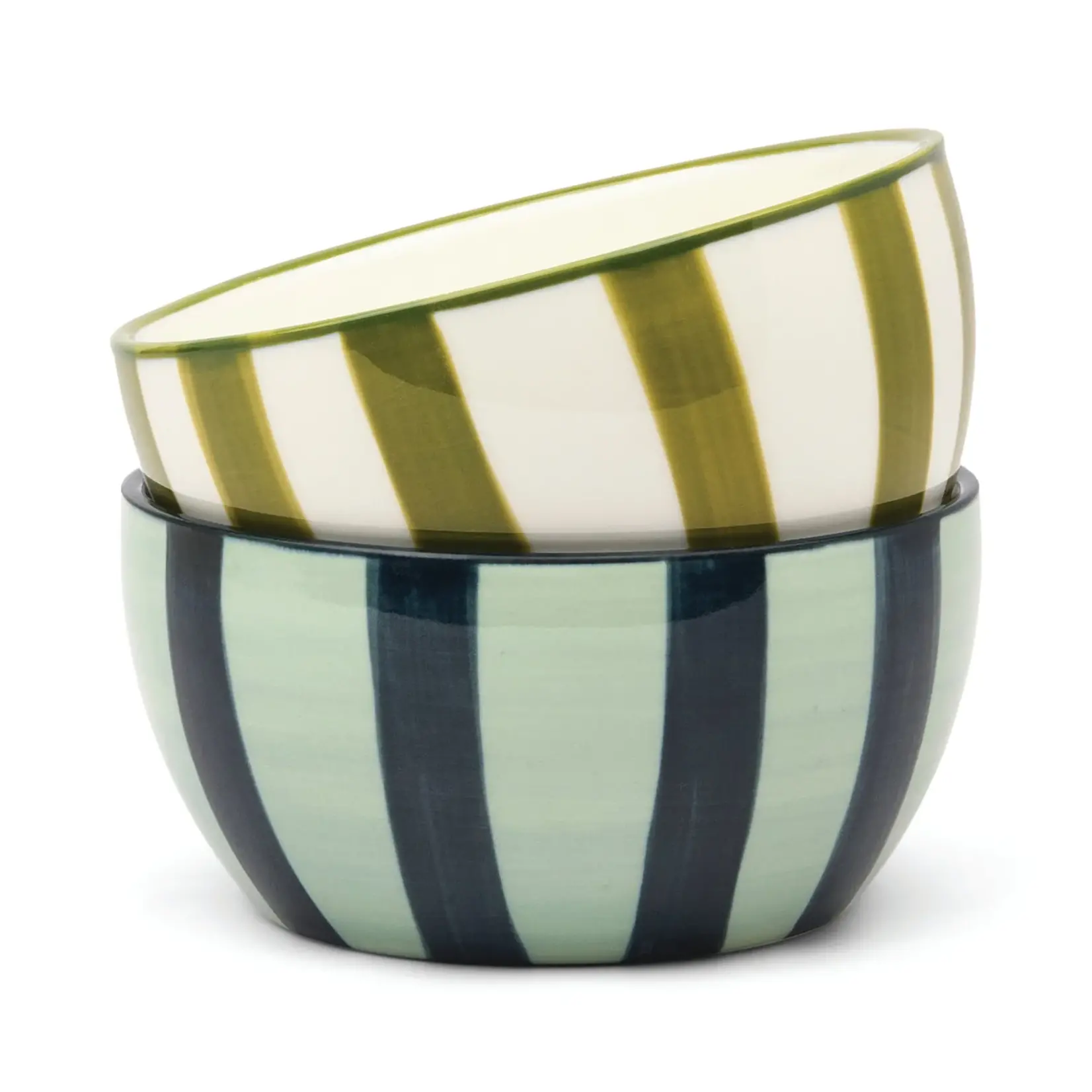 Here's How The Bella Dipping Bowls SET OF 2 IN GREEN + BLUE STRIPE