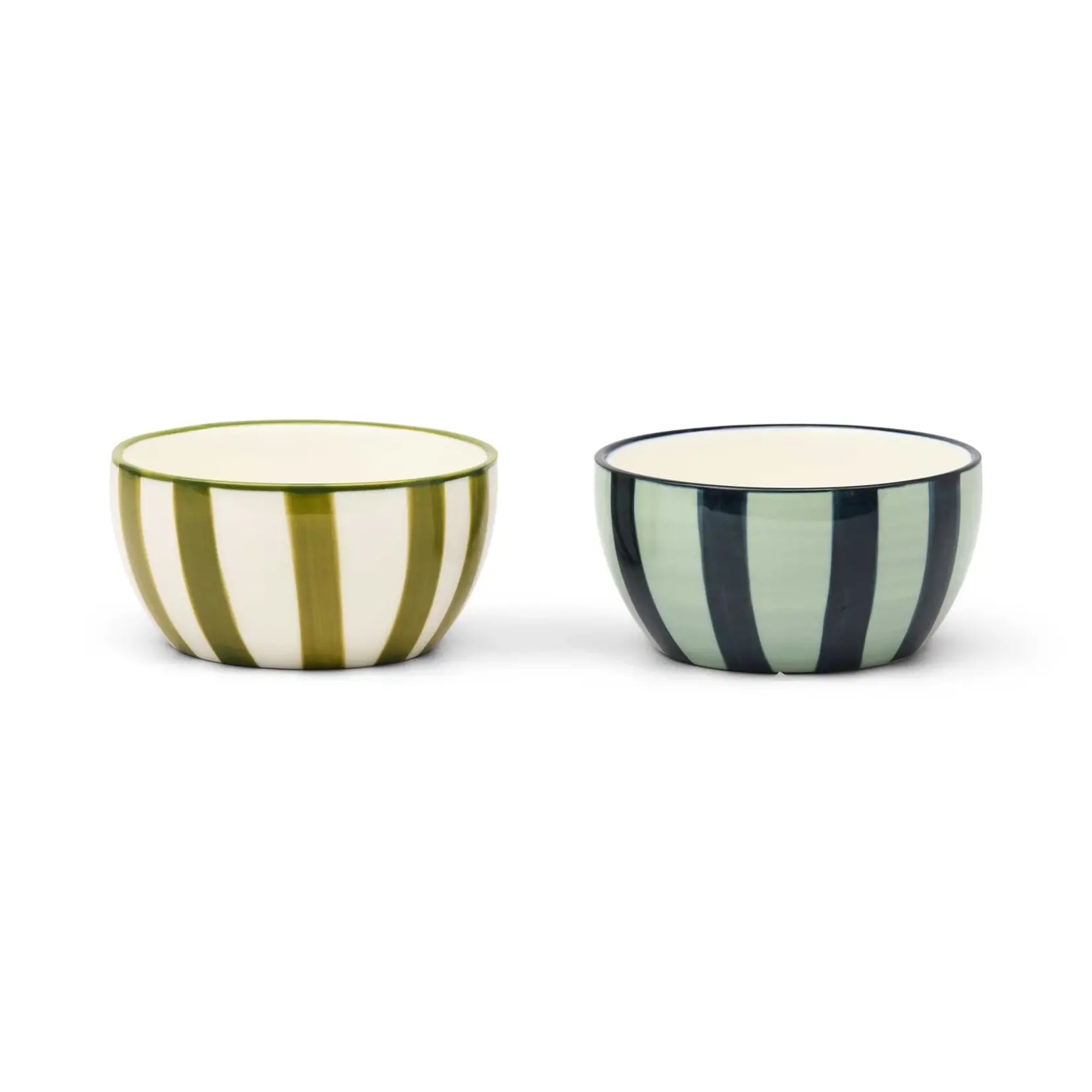 Here's How The Bella Dipping Bowls SET OF 2 IN GREEN + BLUE STRIPE