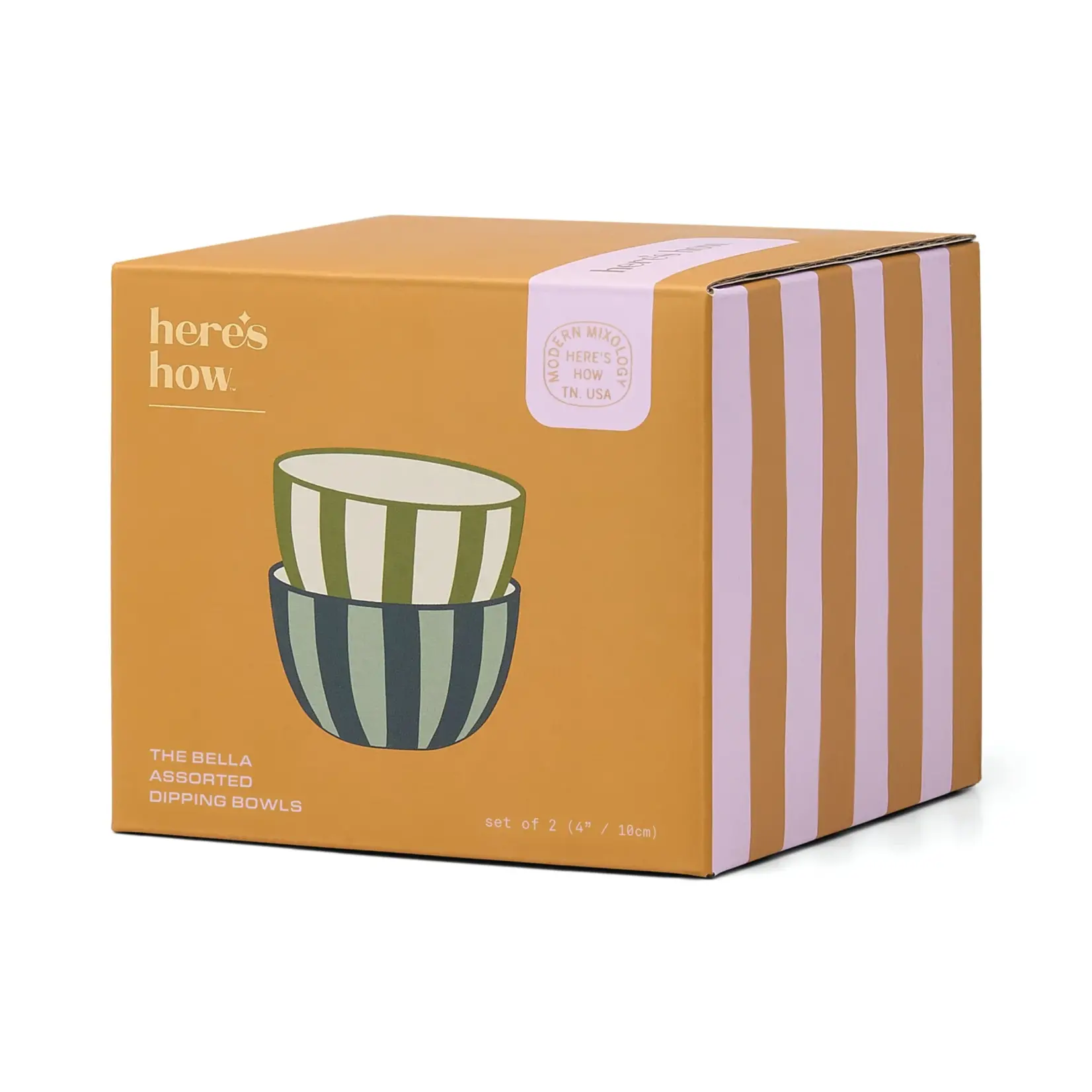 Here's How The Bella Dipping Bowls SET OF 2 IN GREEN + BLUE STRIPE