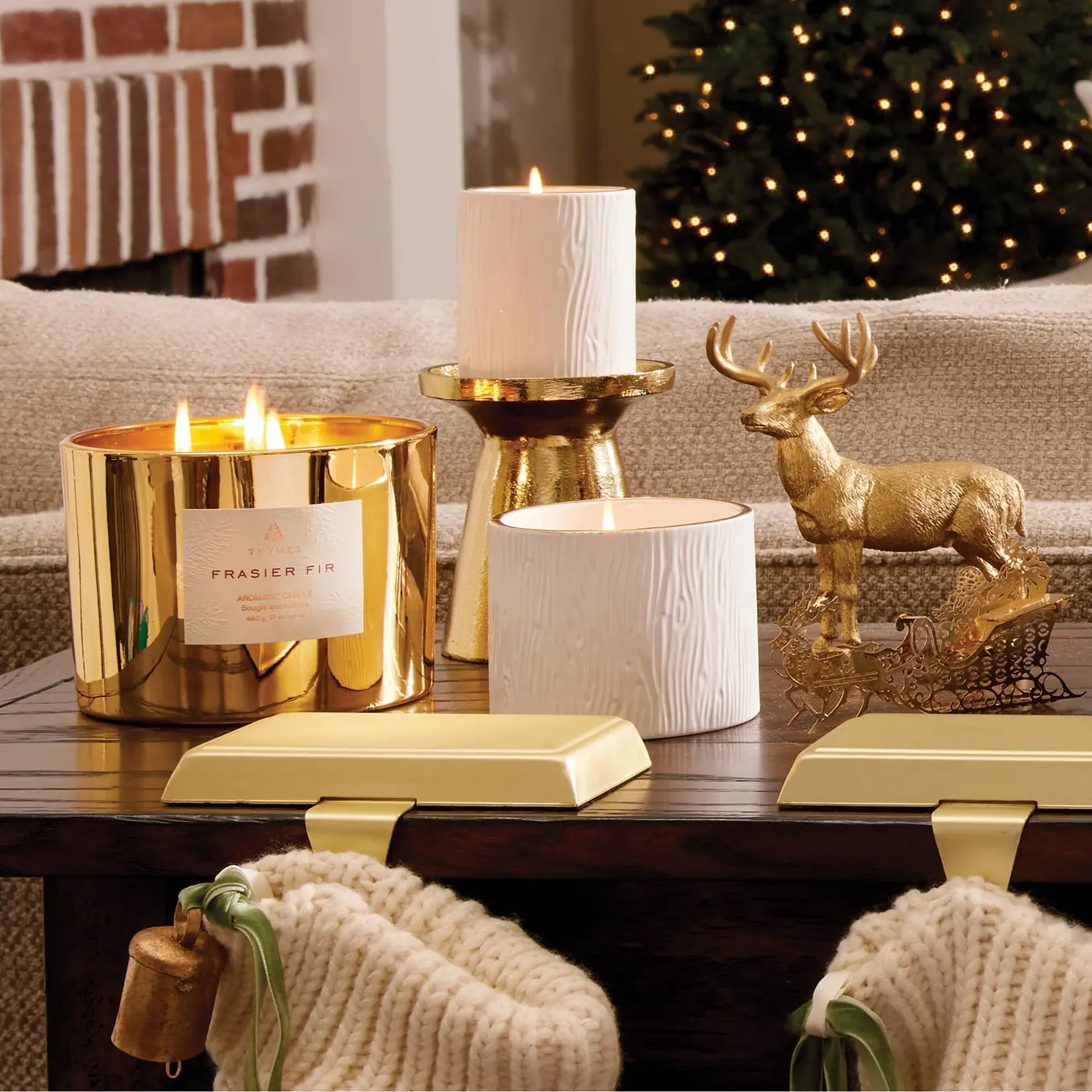 Thymes Frasier Fir Gilded Poured Candle 3-Wick Gold