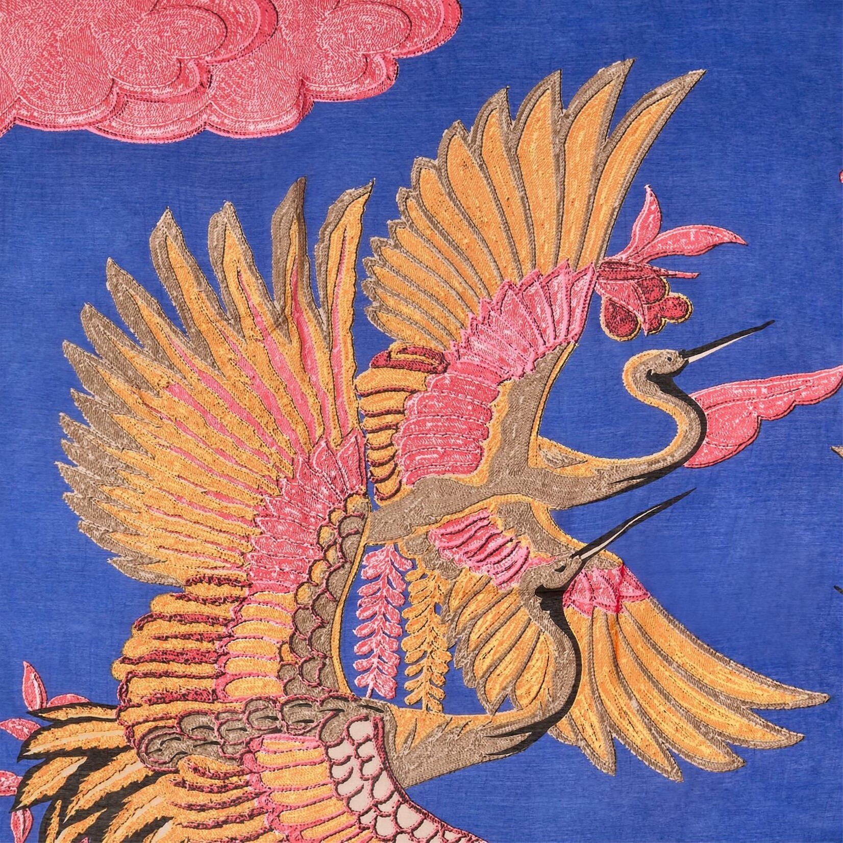 Two's Company Crane Print Cobalt Long Kimono