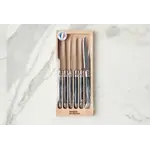 Laguiole Original French Laguiole Steak Knives w/ Wood Drawer Box, Marbled Grey