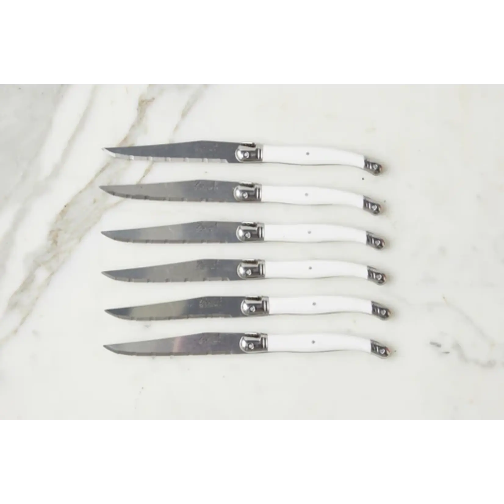Laguiole Original French Laguiole Steak Knives w/ Wood Drawer Box, White