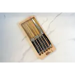 Laguiole Original French Laguiole Steak Knives w/ Wood Drawer Box, Black